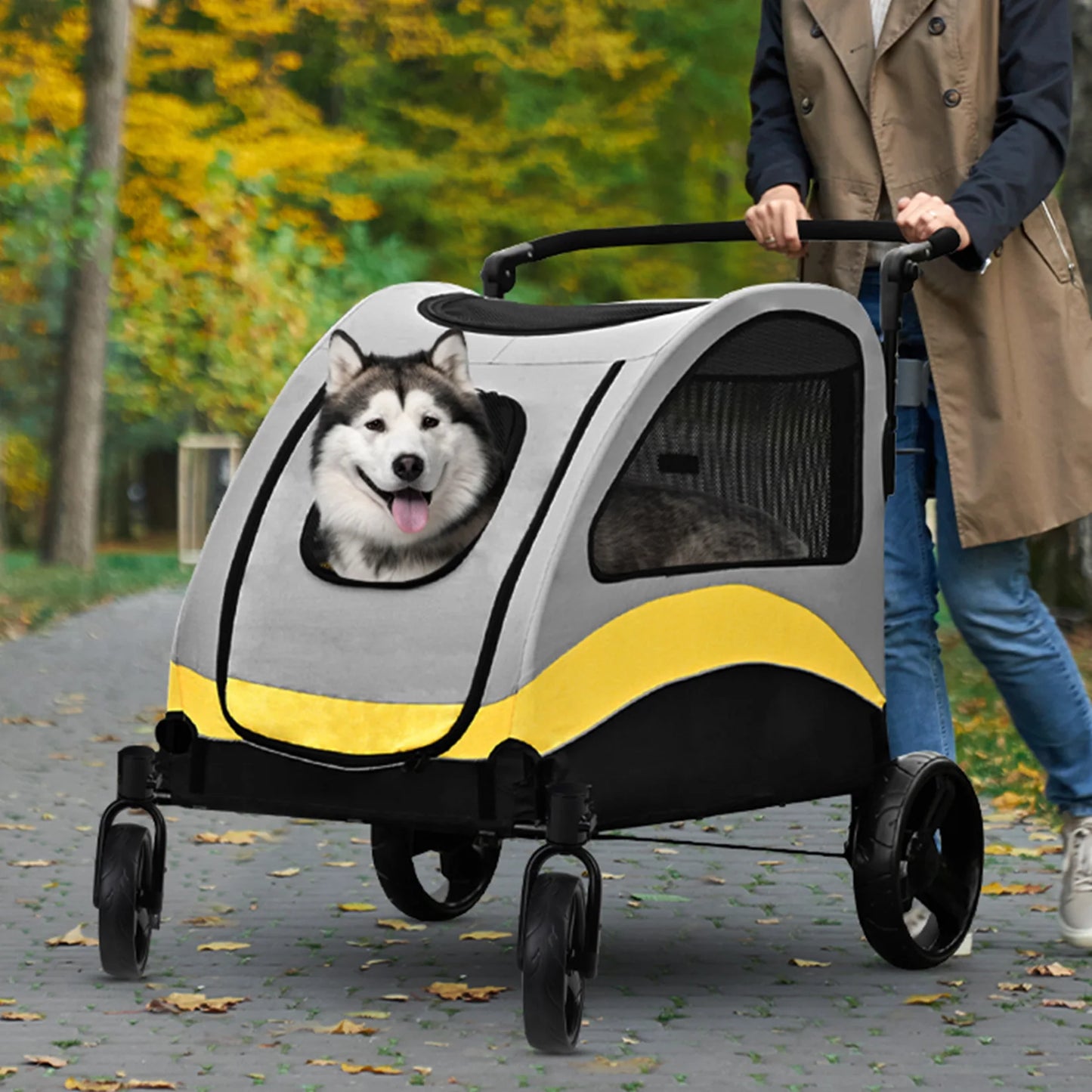 Extra Large Dog Stroller Buggy Portable 4 Wheels Dog Stroller with Breathable Mesh Window Adjustable Handle for Medium Large Dog