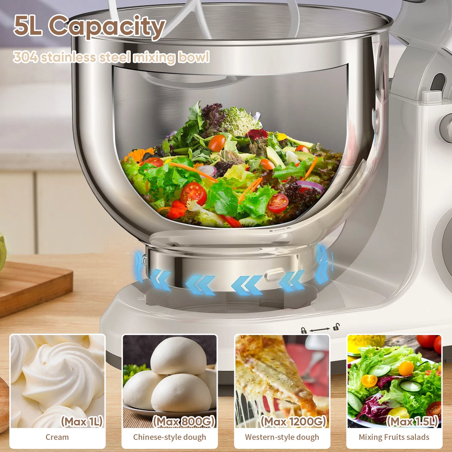 BioloMix Kitchen Food Stand Mixer, 1200W 11-Speeds DC Motor, Digital OLED Screen, Electric Food Mixer with Dough Hook, Whisk