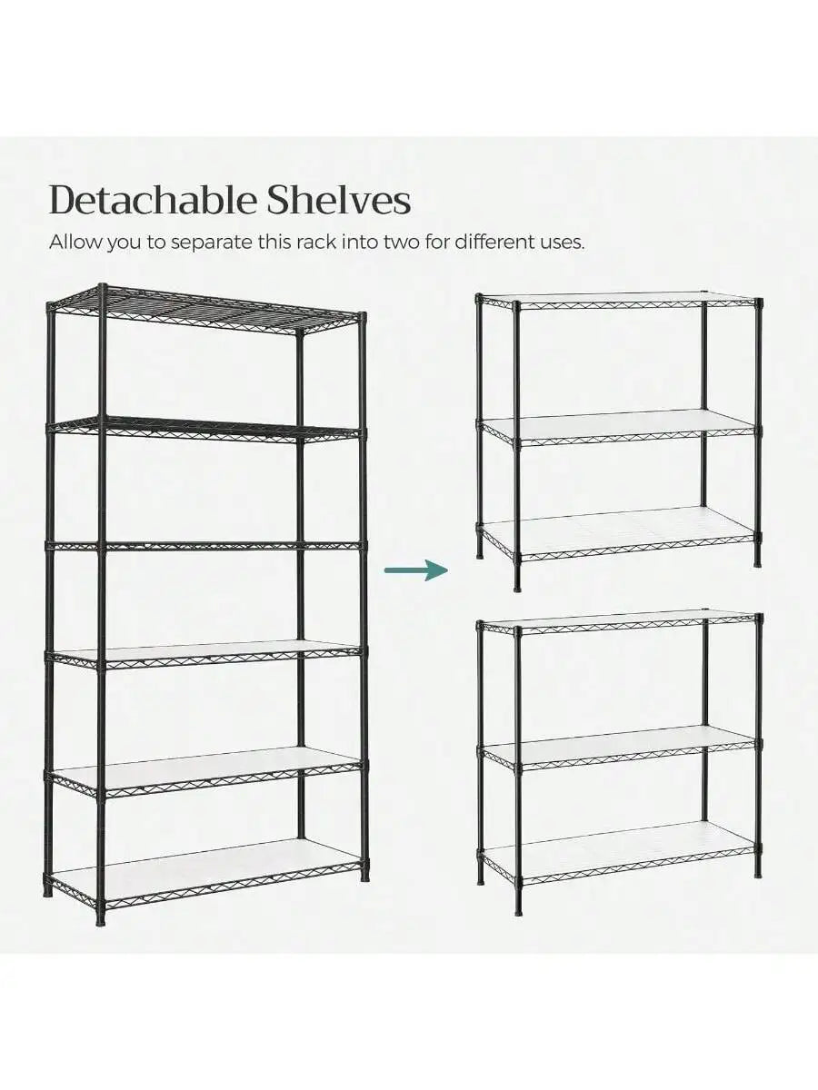 SONGMICS 6-Tier Storage Shelves, Wire Shelving Unit, Kitchen Metal Shelves, Storage Rack With Adjustable Shelves, Shelf Liner