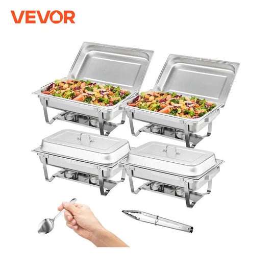 VEVOR Chafing Dish Buffet Set 4 Packs 8 Quart Stainless Steel Rectangular Chafing Full Size Food Pan Chafing Servers With Cover