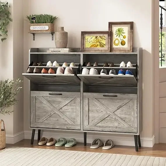 Large Shoe Cabinet with Flip Drawers