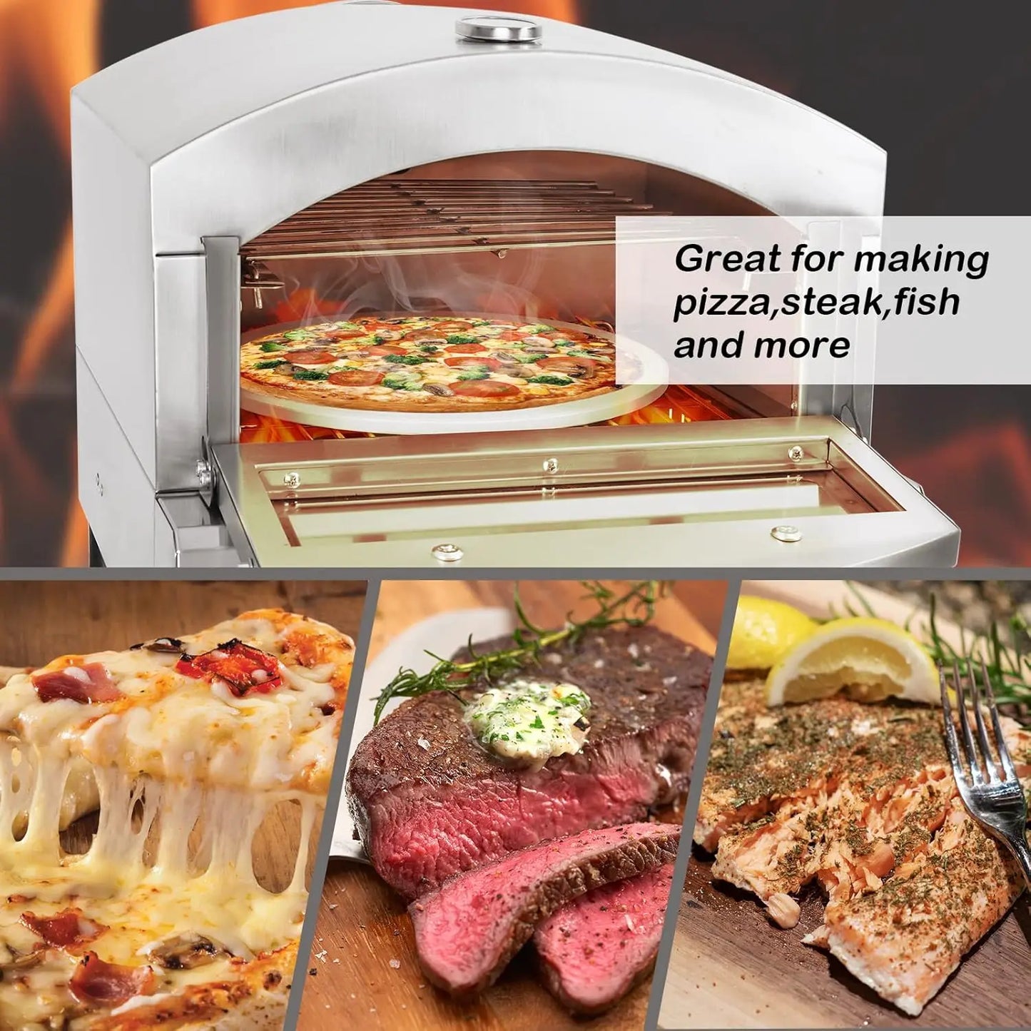 Gas Pizza Oven Countertop Stainless Steel Maker With 12 Inch Round Stone Portable Stove For Party Outdoor